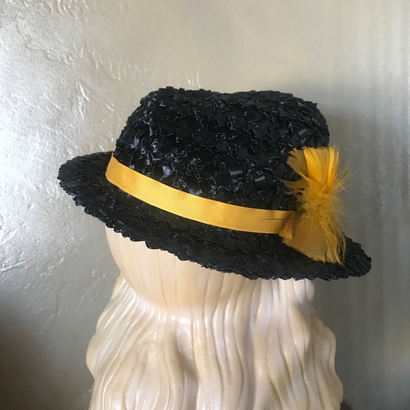 BEAUTIFUL 1940s\' BLACK FEDORA WITH FOLD COLORED FEATHERS main image 7